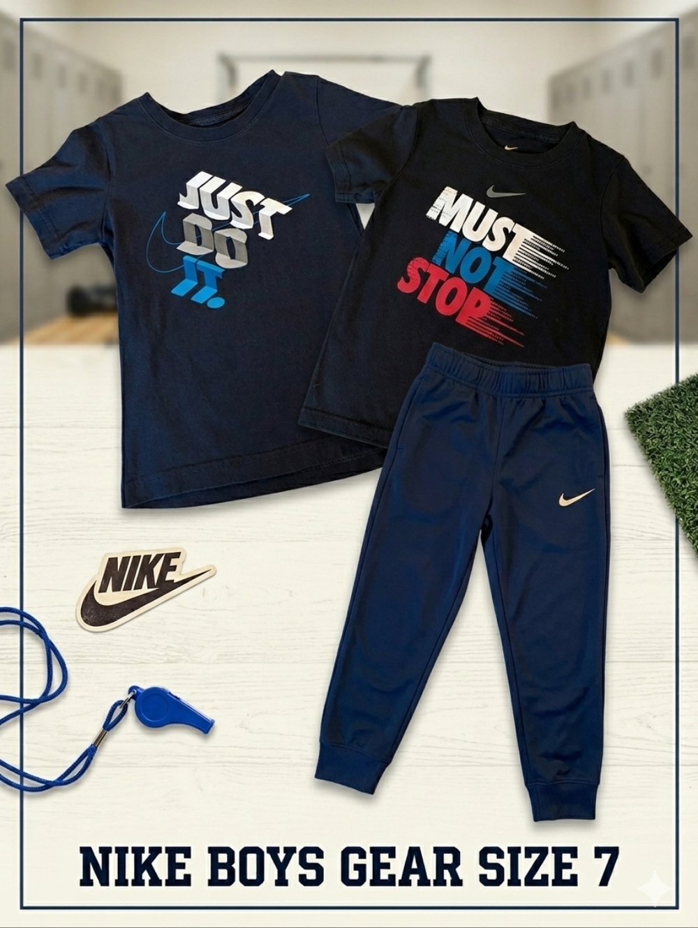 Nike Boys 3-Piece Active Bundle Tee Shirt, Pants, Joggers, Athletic Gear Size 7